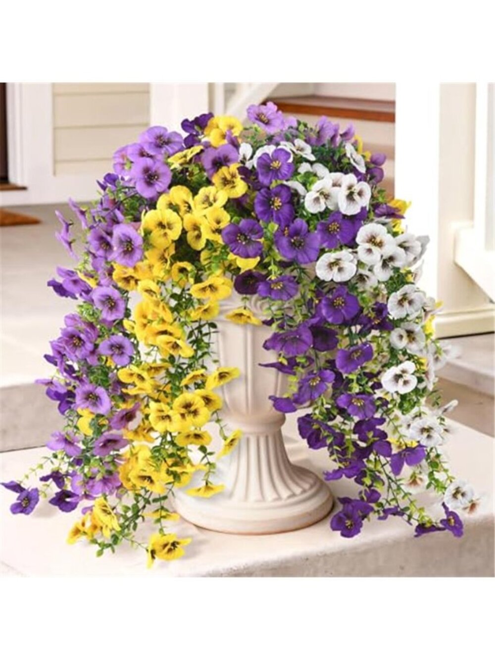 Faux Hanging Pansy Flowers UV Resistant Outdoor Planter Porch Patio 4 Pack